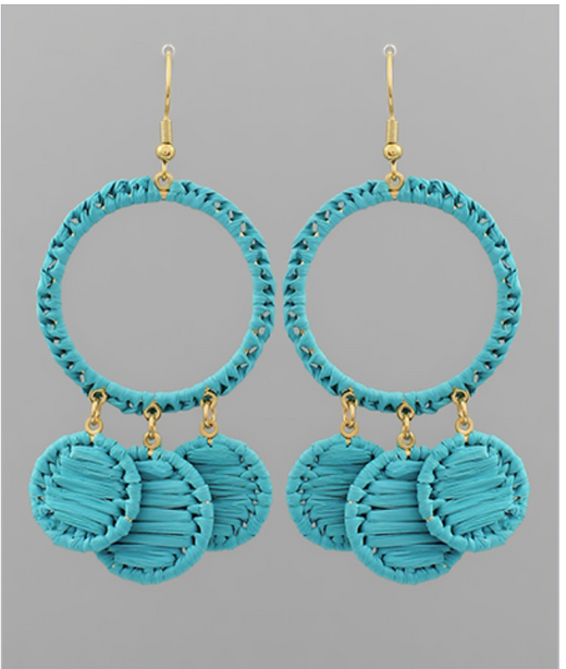 3 Round Wrapped Raffia Link Earrings