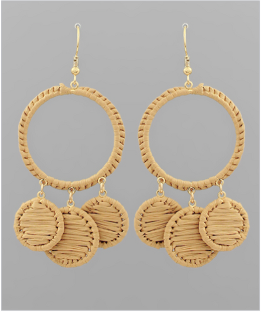 3 Round Wrapped Raffia Link Earrings