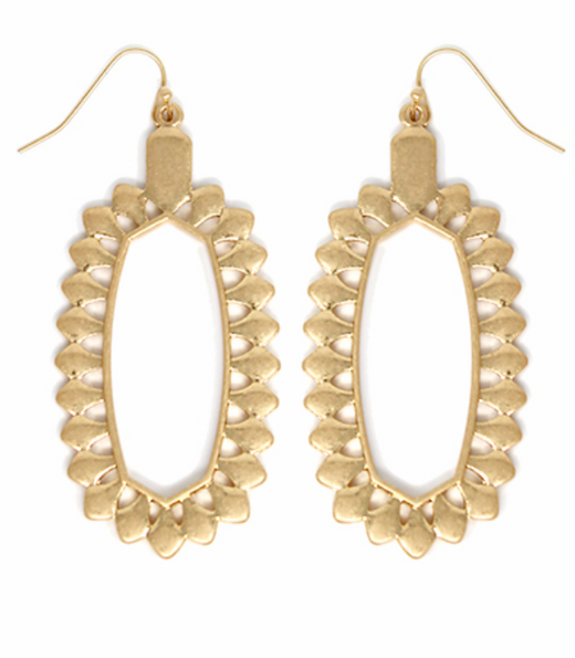 Leaf Placed Hexagon Earrings