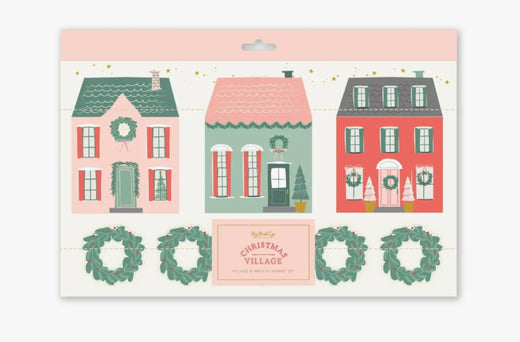 Village Christmas Village & Wreath Banner