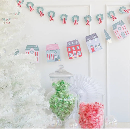 Village Christmas Village & Wreath Banner