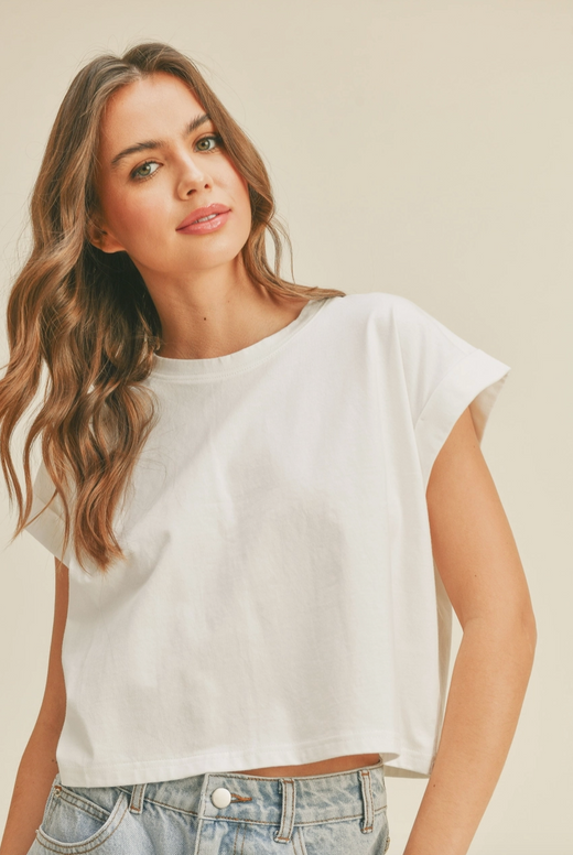 Round Neck Cuffed Sleeve Top