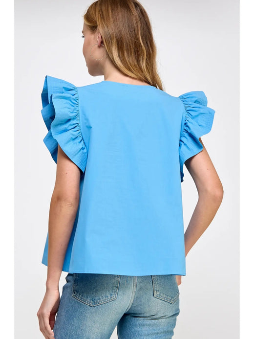 Flutter Ruffle Sleeve Poplin Top