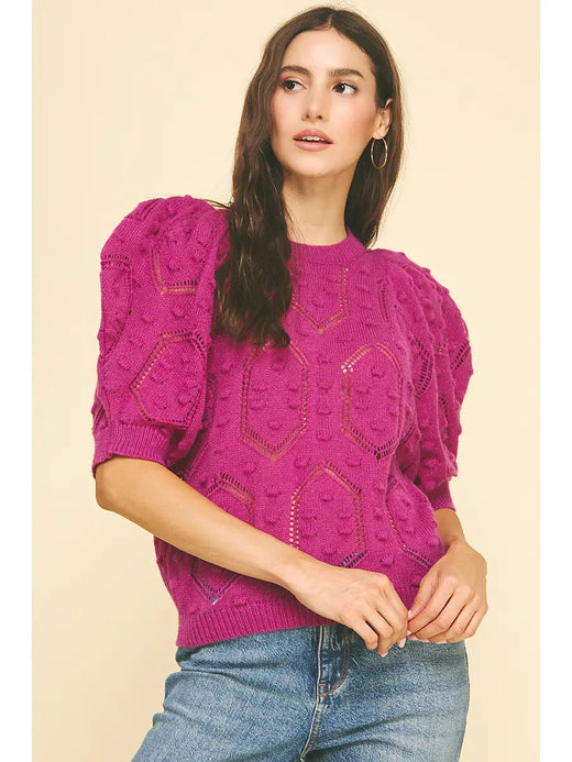 Puffed Sleeve Embroidered Sweater