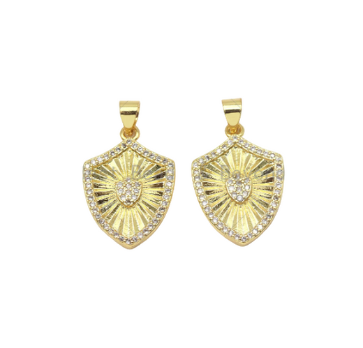 Pave Heart on Shield Shape Pendant