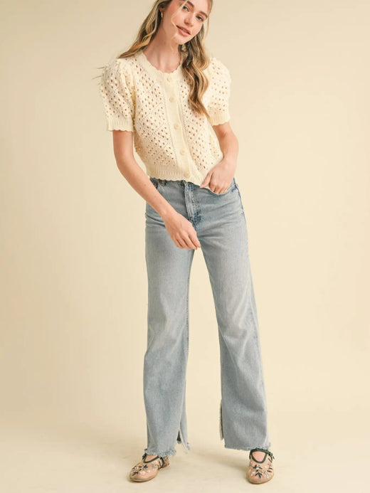 Cropped Pointelle Cardigan Cardigan
