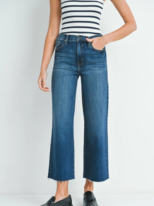 Scissor Cut Wide Leg Jeans - Dark Wash