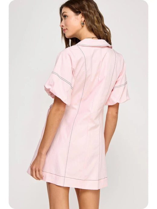 Top Stitch Wrap Collared Mini Dress