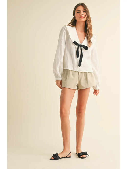 Textured Fabric with Tie in Front Blouse