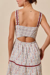 Woven Striped Floral Sleeveless Tiered Midi Dress