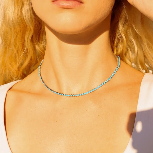 Turquoise Rhinestone Tennis Chain Necklace