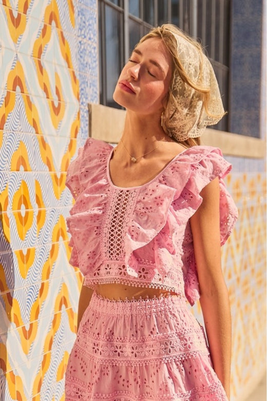 Eyelet Lace Flounced Feminine Dreaming Skirt