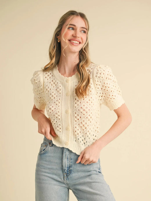 Cropped Pointelle Cardigan Cardigan