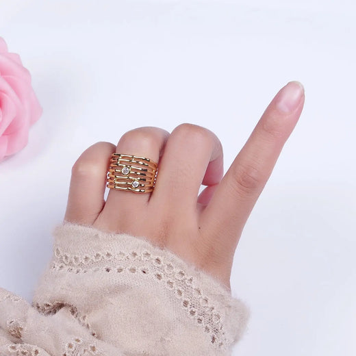 Bamboo CZ Band Statement Ring