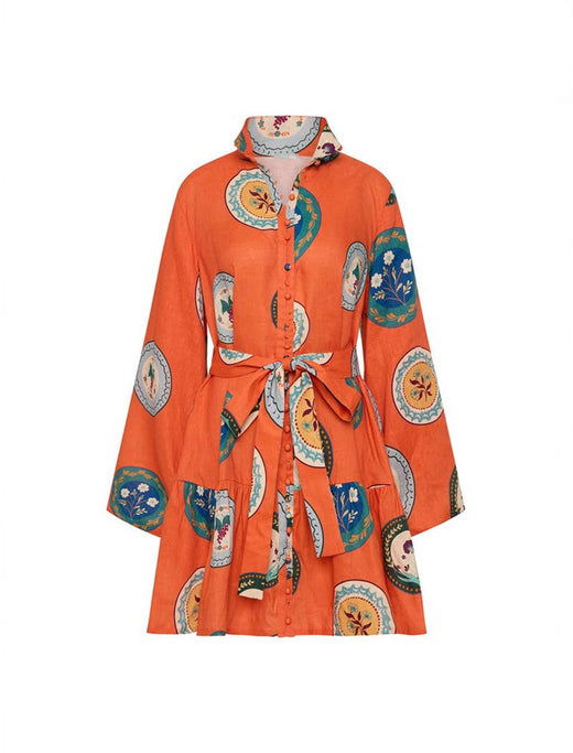 Vintage Print Belted Dress