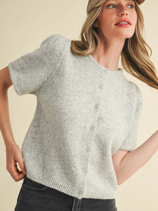 Short Puff Sleeve Sweater Cardigan