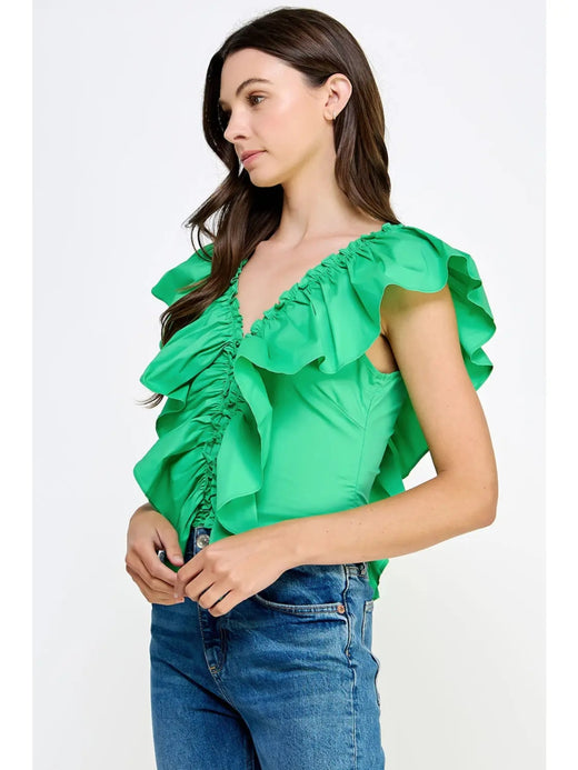 Ruffle Detail Poplin Sleeveless Top