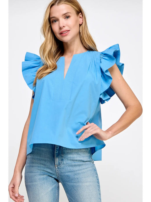 Flutter Ruffle Sleeve Poplin Top