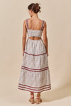 Woven Striped Floral Sleeveless Tiered Midi Dress