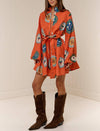 Vintage Print Belted Dress