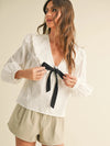 Textured Fabric with Tie in Front Blouse