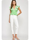 Embroidery Detail Ruffle Linen Top