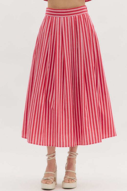 Red Stripe Midi Skirt