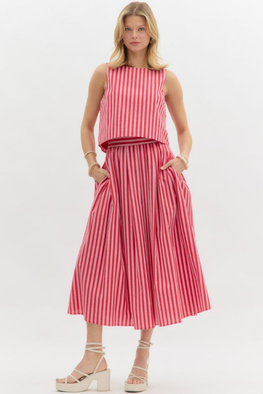 Red Stripe Midi Skirt