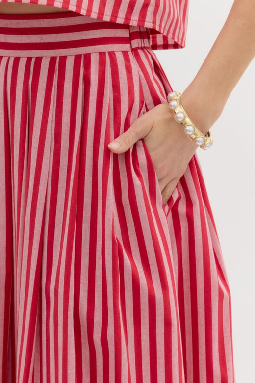 Red Stripe Midi Skirt