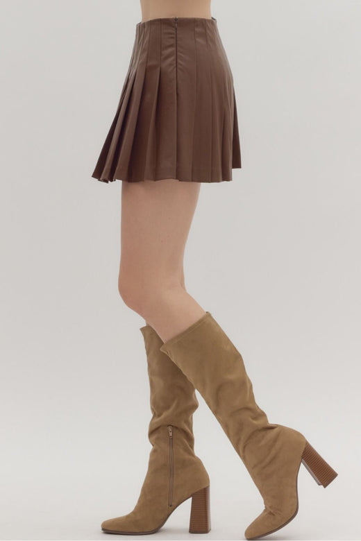 Faux Leather Pleated Skirt