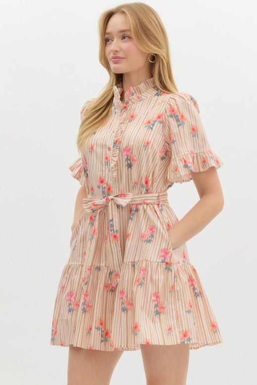 Floral and Stripe Ruffle Dress