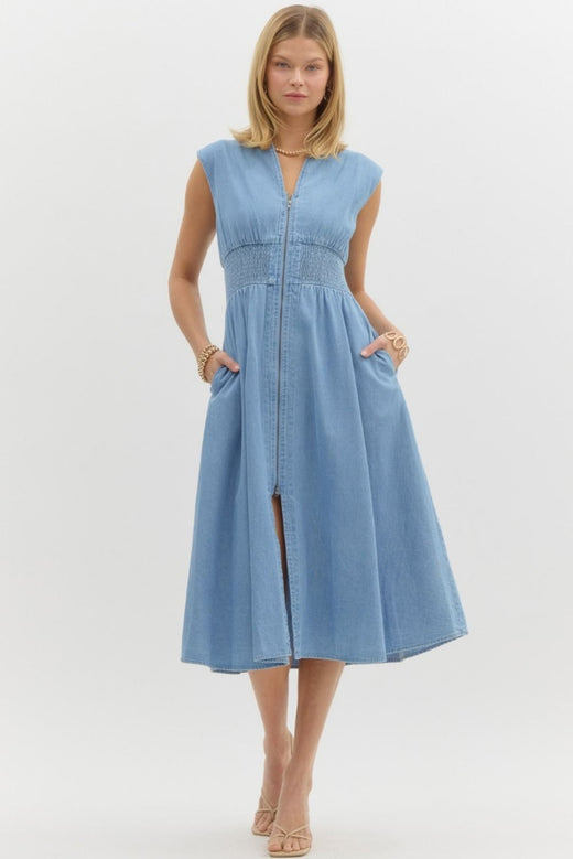Blue Denim Zipper Dress