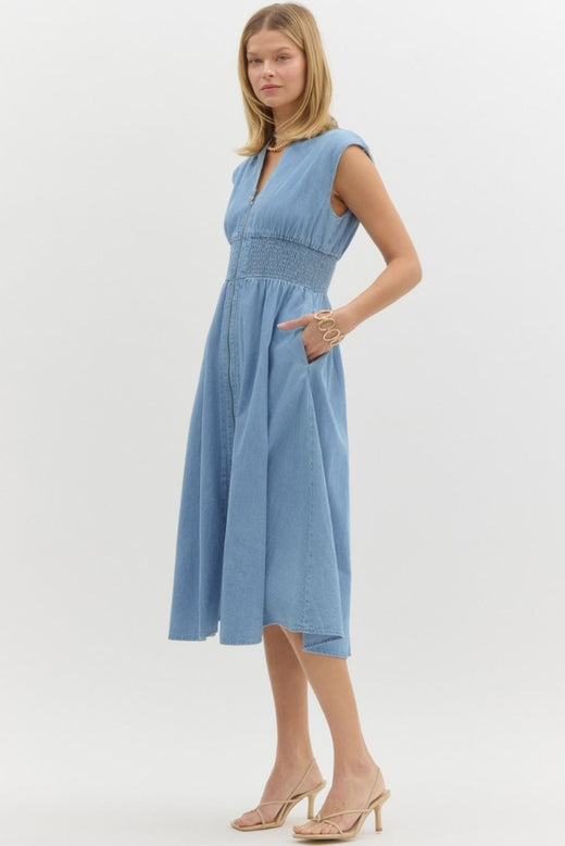 Blue Denim Zipper Dress