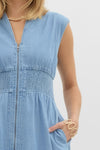 Blue Denim Zipper Dress