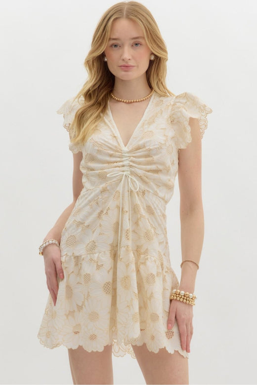 Eyelet Flutter Sleeve Dress