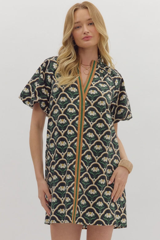 Floral High Neck Dress