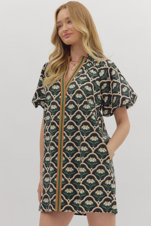 Floral High Neck Dress