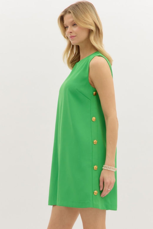 Kelly Green Side Button Dress