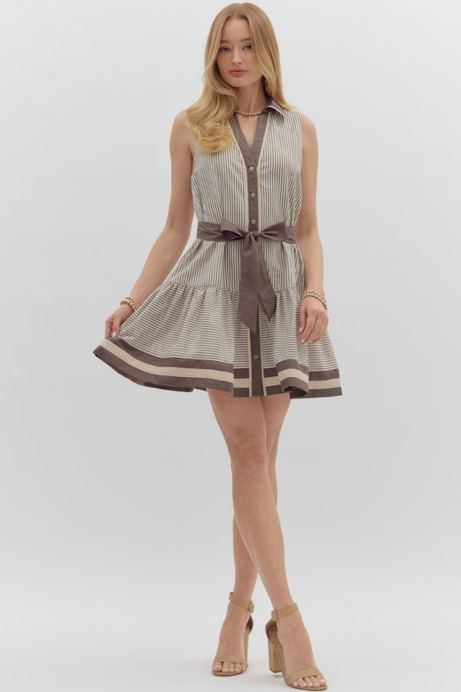 Mocha Stripe Sleeveless Dress