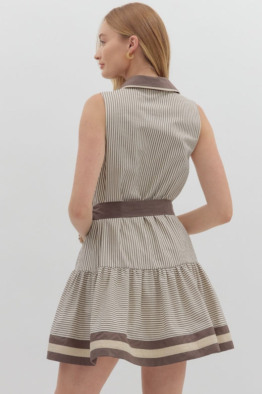 Mocha Stripe Sleeveless Dress