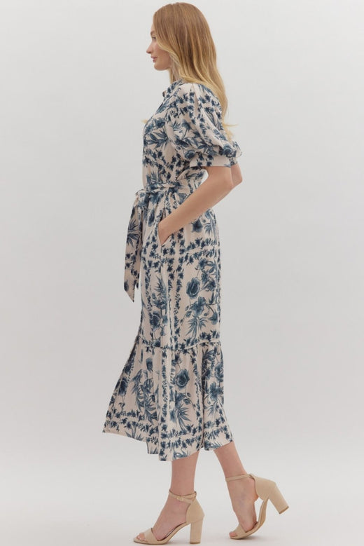 Blue Floral Midi Dress