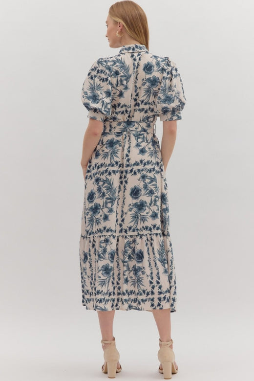 Blue Floral Midi Dress