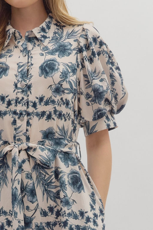 Blue Floral Midi Dress