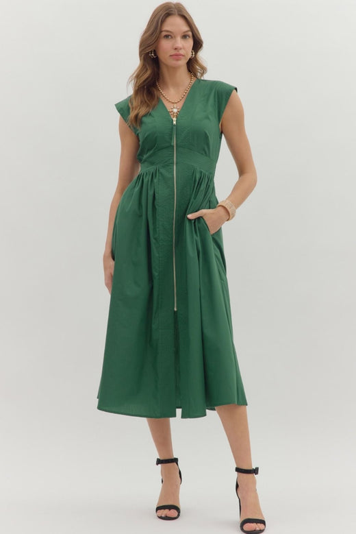 Zip Front Midi Dress