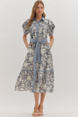 Puff Sleeve Floral Midi Dress
