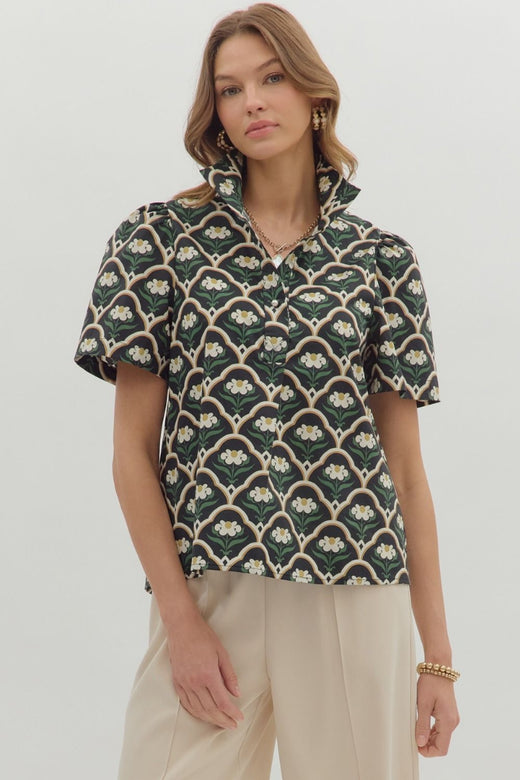 Floral High Neck Shirt