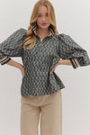 Striped Ribbed Cuff and Collar Top