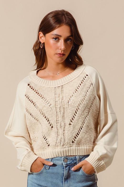 Cable Sweater Front Raglan Crop Top