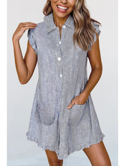 Frilled Collar Stripe Mini Dress