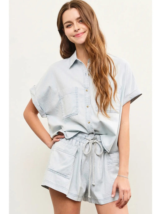 Pocket Front Button Up Shirt Top